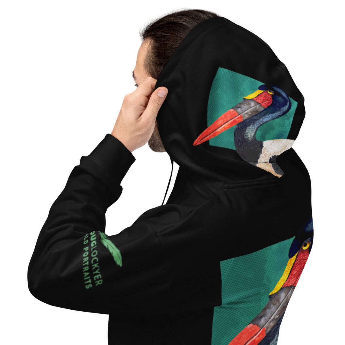 Unisex Allover Print Hoodie, Saddle-billed stork - Image 4