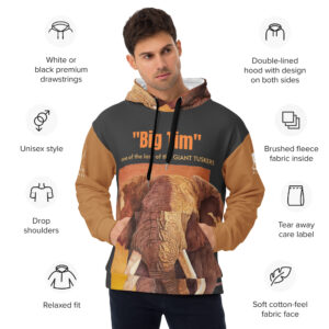 Unisex Hoodie, black with tan sleeves, Big Tim