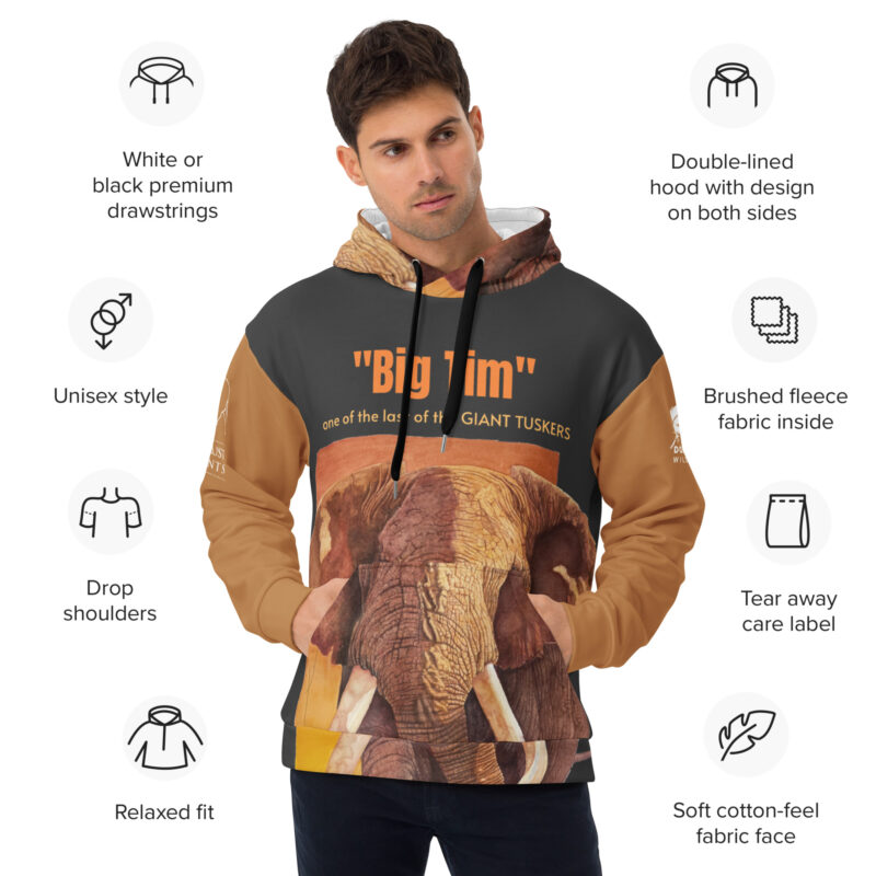 Unisex Hoodie, black with tan sleeves, Big Tim