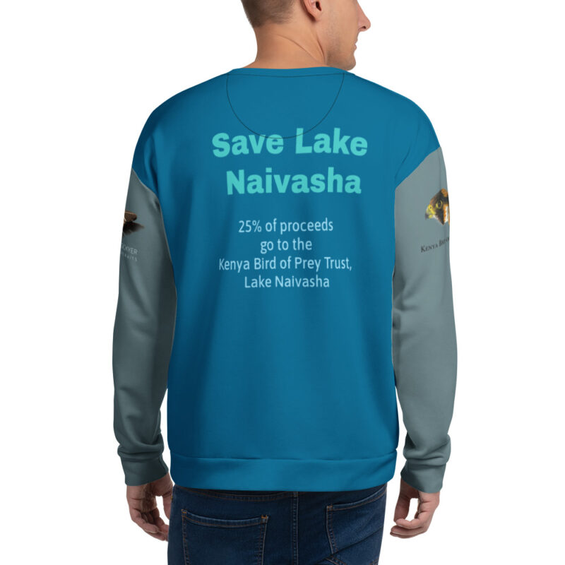 Unisex Sweatshirt, dark teal with sage sleeves, Saddle-Billed Stork - Image 2