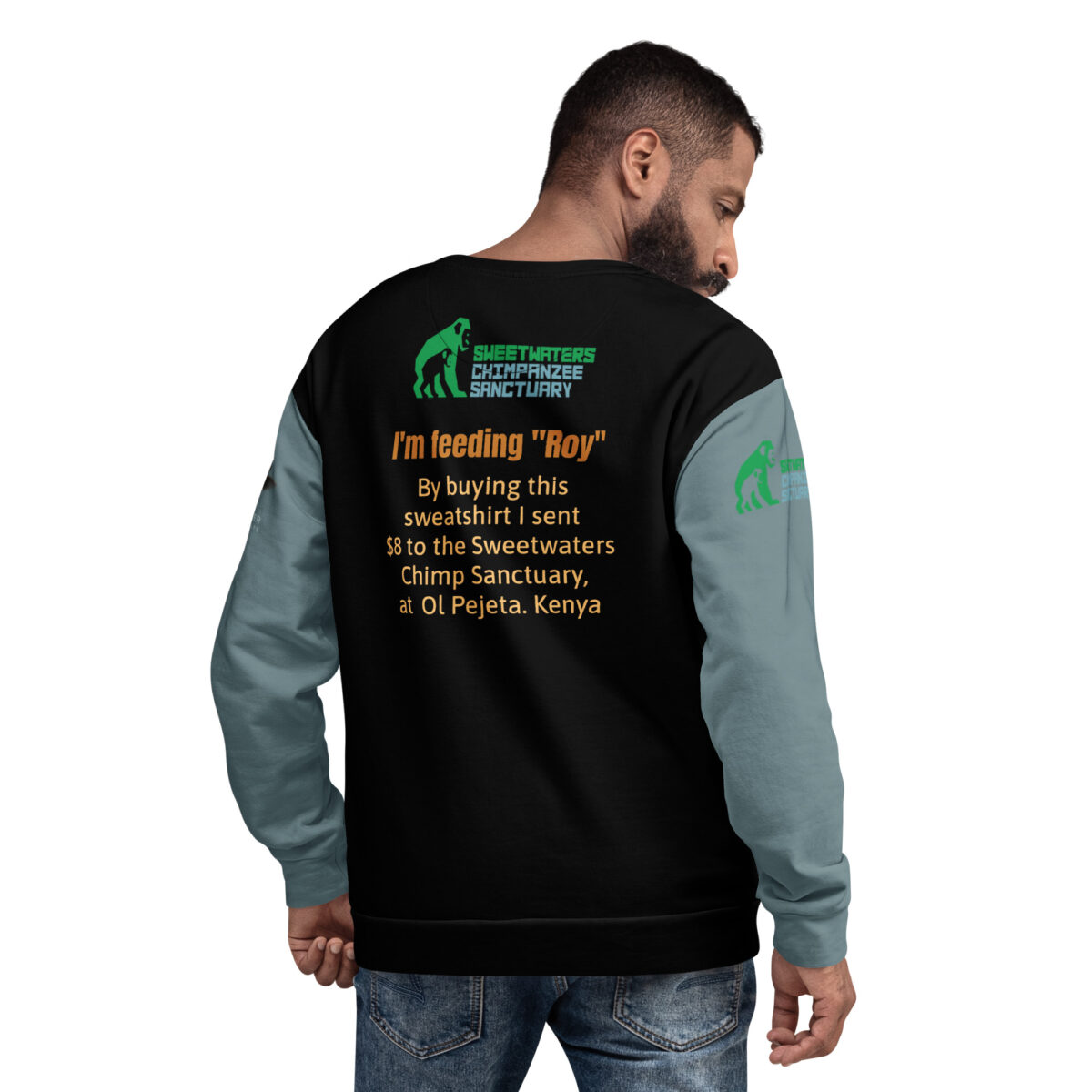 Unisex Sweatshirt, black withsage sleeves, Roy