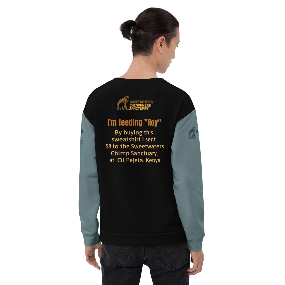 Unisex Sweatshirt, black withsage sleeves, Roy - Image 5