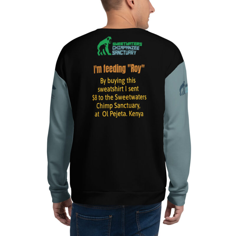 Unisex Sweatshirt, allover print, black with sage sleeves, Roy - Image 2