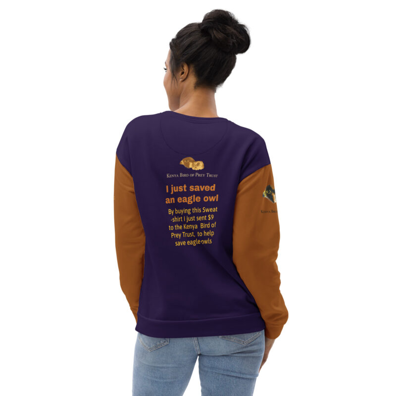 Unisex Sweatshirt, black with tan sleeves, save th eeagle owl - Image 2