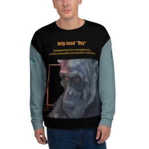 Unisex Sweatshirt, allover print, black with sage sleeves, Roy