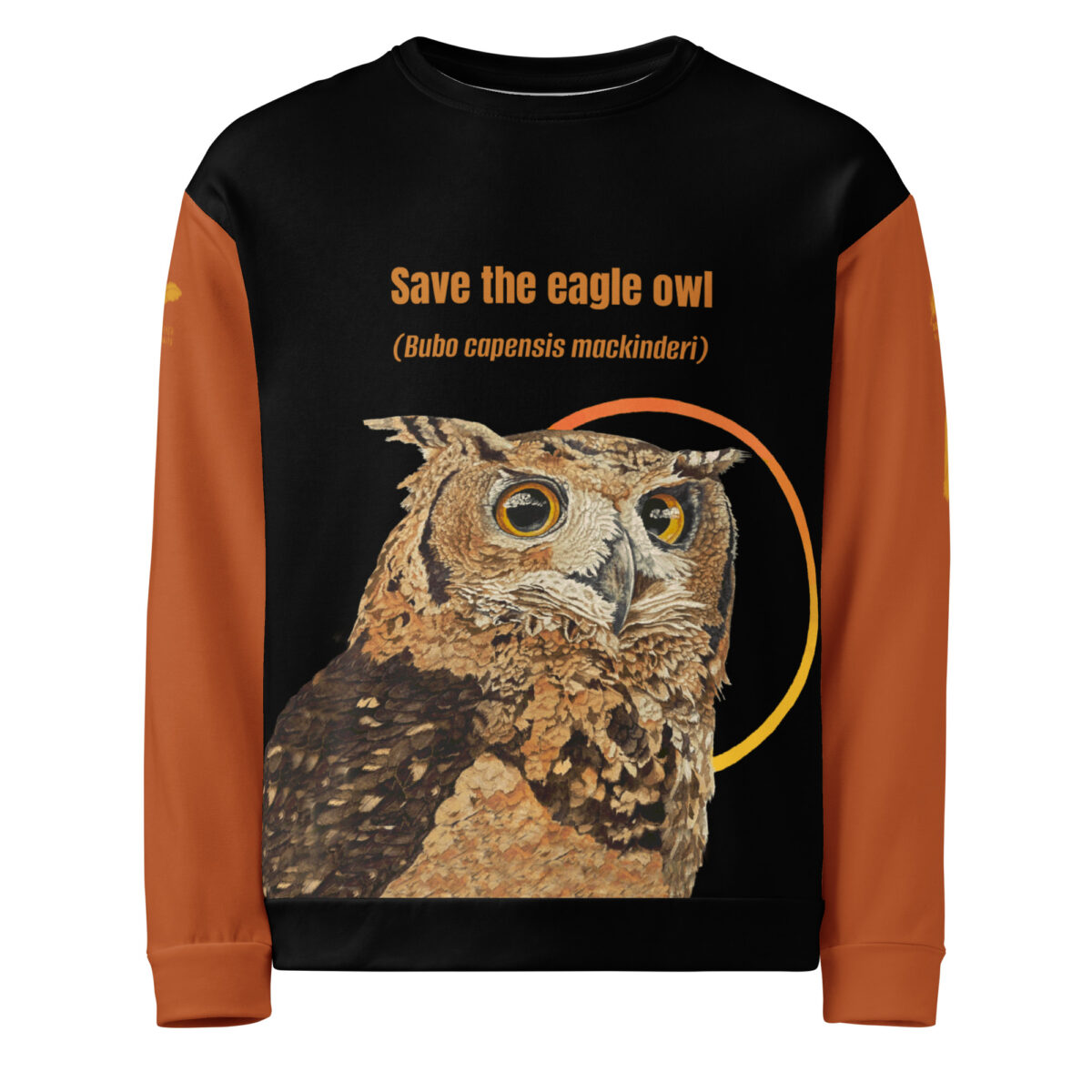 Unisex Allover Print Sweatshirt, save the eagle owl ,MacKinder's eagle owl - Image 3
