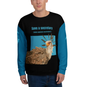Unisex Allover Print Sweatshirt, save a secretary ,(Moneypenny, the secretary bird)
