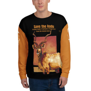 Unisex Allover Print  Sweatshirt, save the kudus, tan sleeves
