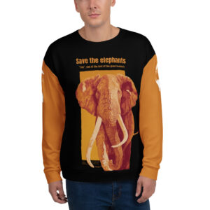 Unisex Allover Print Sweatshirt, Save the elephants ("Tim")