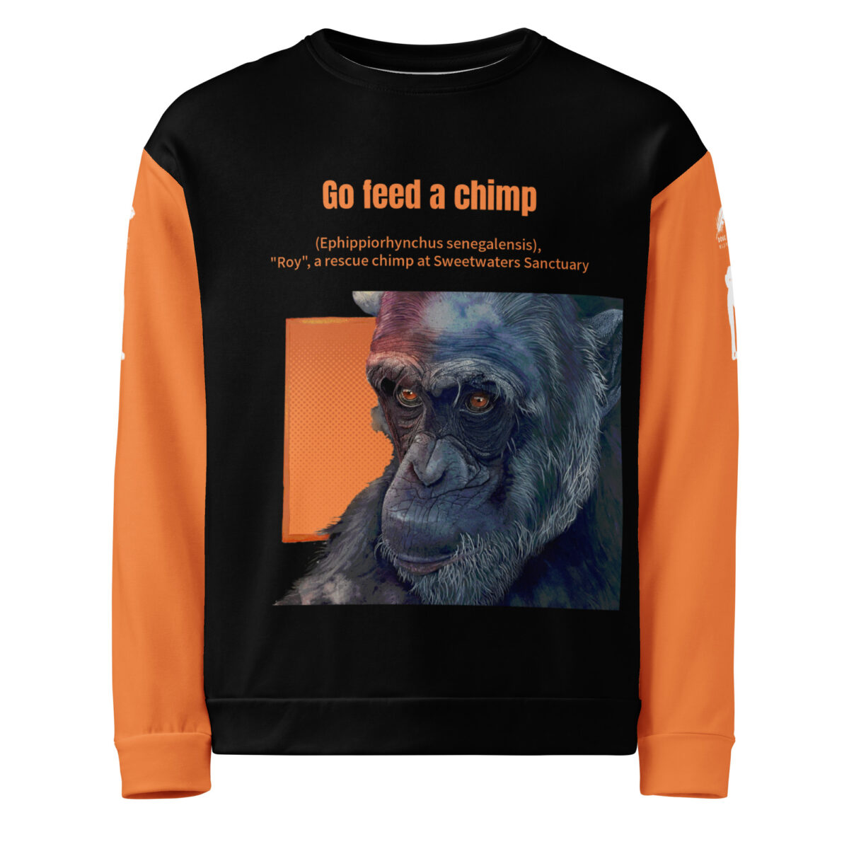 Unisex Allover Print Sweatshirt, Go feed a chimp  ("Roy") - Image 2
