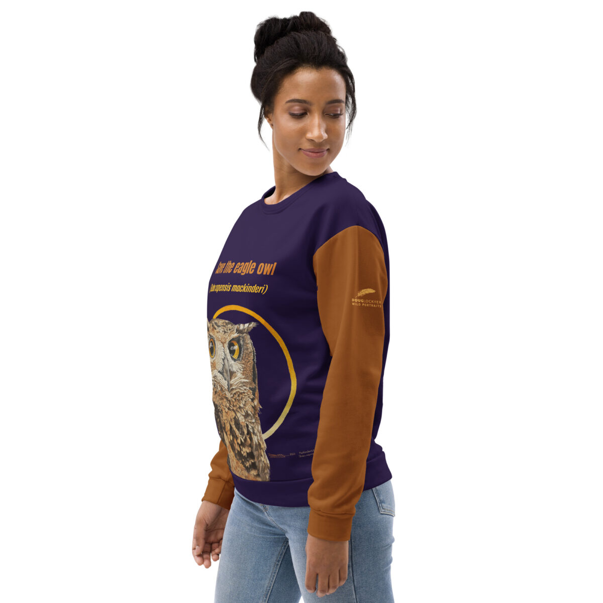 Unisex Sweatshirt, black with tan sleeves, save th eeagle owl - Image 3