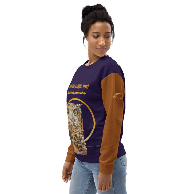 Unisex Sweatshirt, black with tan sleeves, save th eeagle owl - Image 3