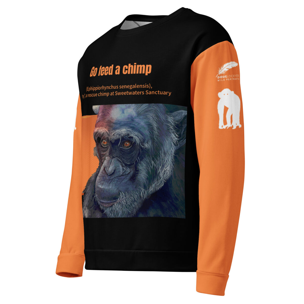 Unisex Allover Print Sweatshirt, Go feed a chimp  ("Roy") - Image 4