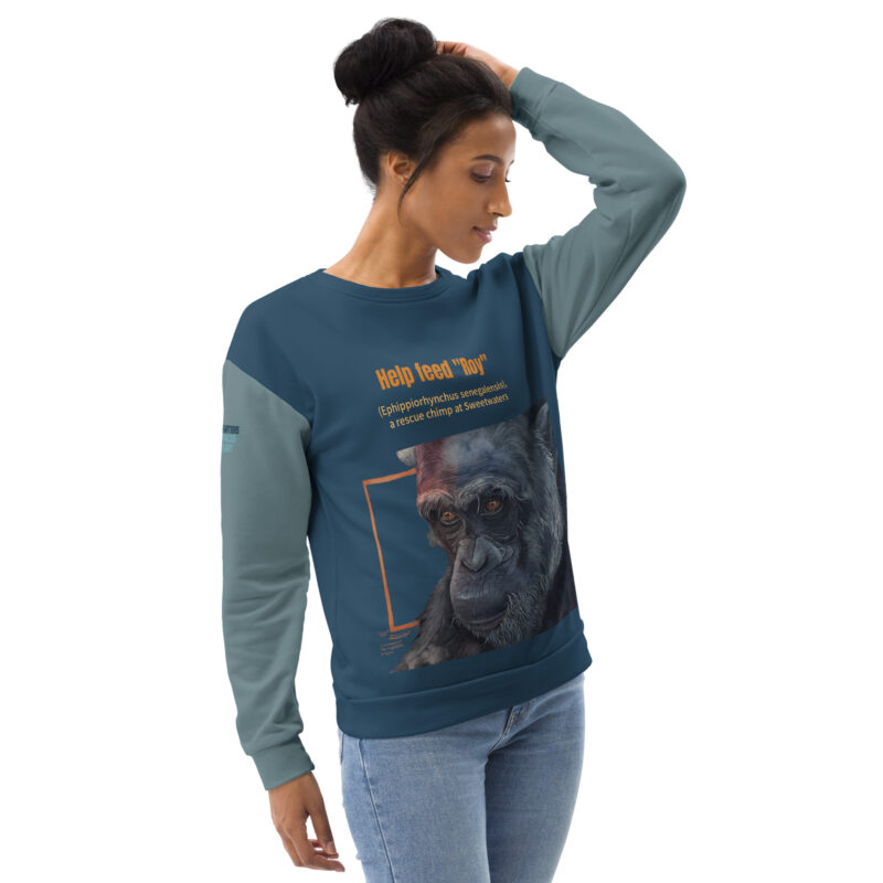 Unisex Sweatshirt. all over print, "Roy" a chimp of Ol Pejeta - Image 8