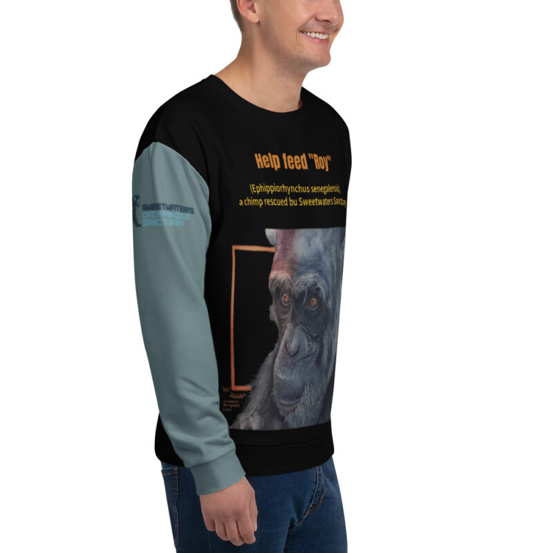 Unisex Sweatshirt, allover print, black with sage sleeves, Roy - Image 4