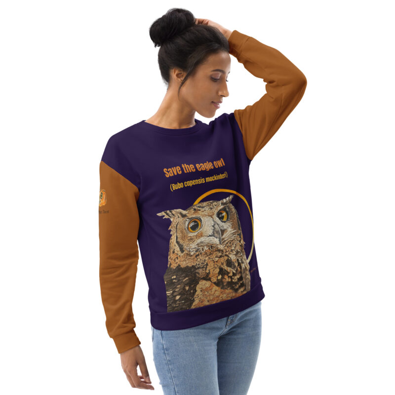 Unisex Sweatshirt, black with tan sleeves, save th eeagle owl - Image 4