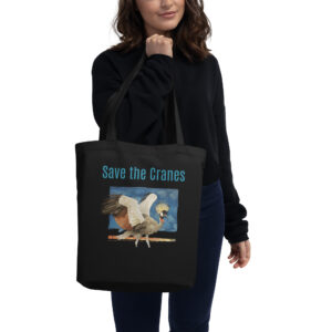 Eco Tote Bag, Save the cranes: grey crowned crane, (Balearica regulorum)