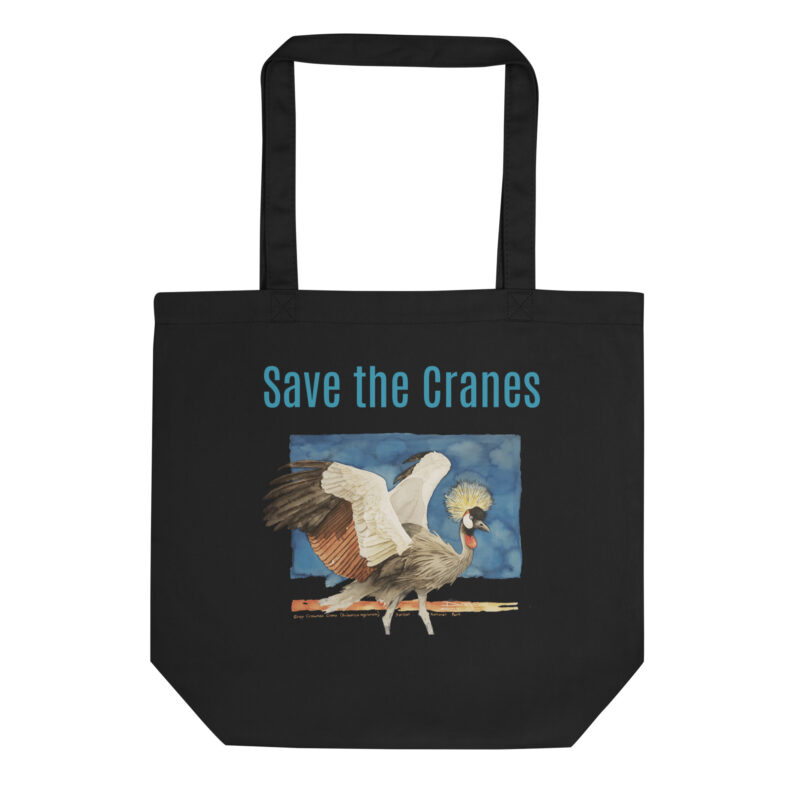 Eco Tote Bag, Save the cranes: grey crowned crane, (Balearica regulorum) - Image 2