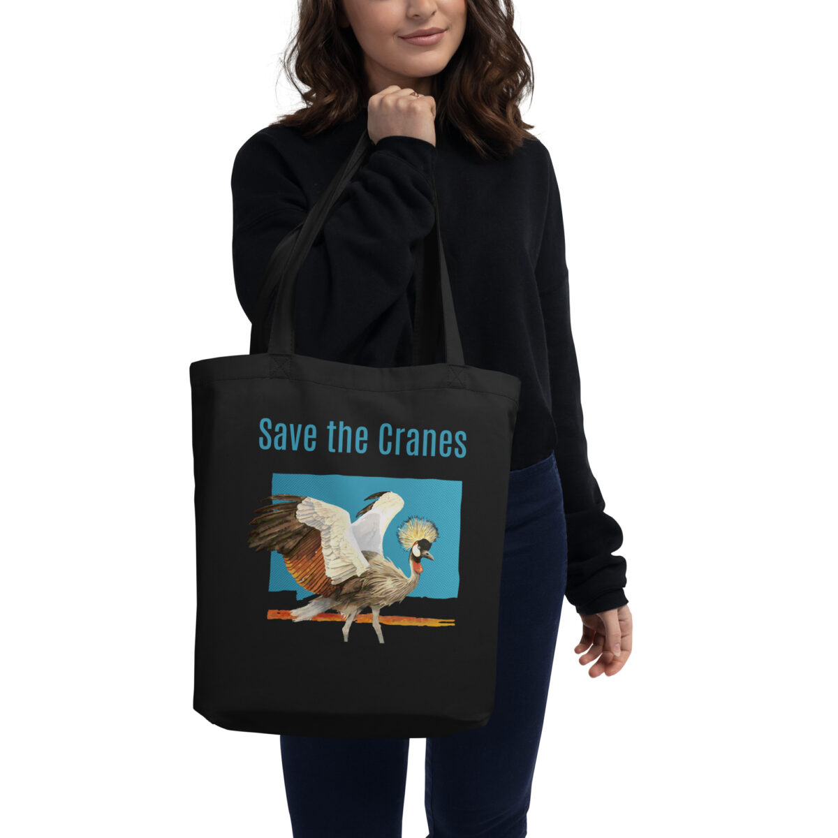 Eco Tote Bag, Save the cranes: grey crowned crane, (Balearica regulorum) - Image 3