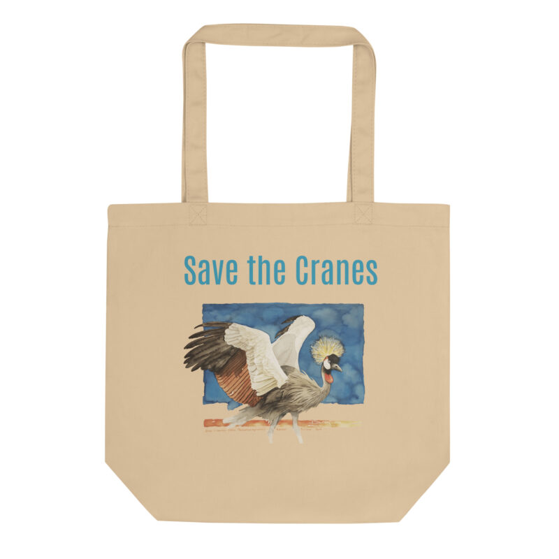Eco Tote Bag, Save the cranes: grey crowned crane, (Balearica regulorum) - Image 3