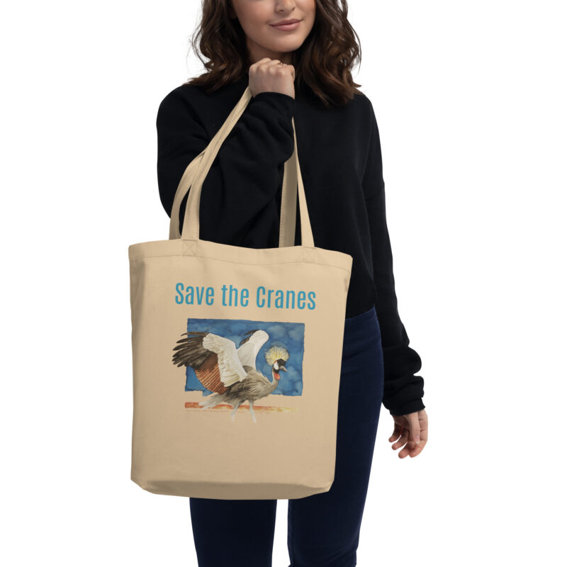 Eco Tote Bag, Save the cranes: grey crowned crane, (Balearica regulorum) - Image 4