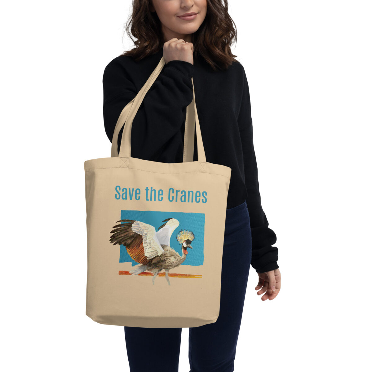 Eco Tote Bag, Save the cranes: grey crowned crane, (Balearica regulorum) - Image 6