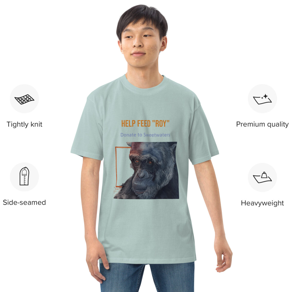 Men’s premium heavyweight tee, black, "Roy"chimp from Ol Pejeta - Image 14