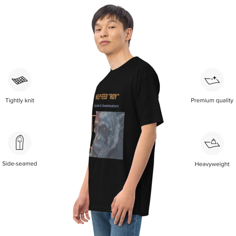 Men’s premium heavyweight tee, black, "Roy"chimp from Ol Pejeta