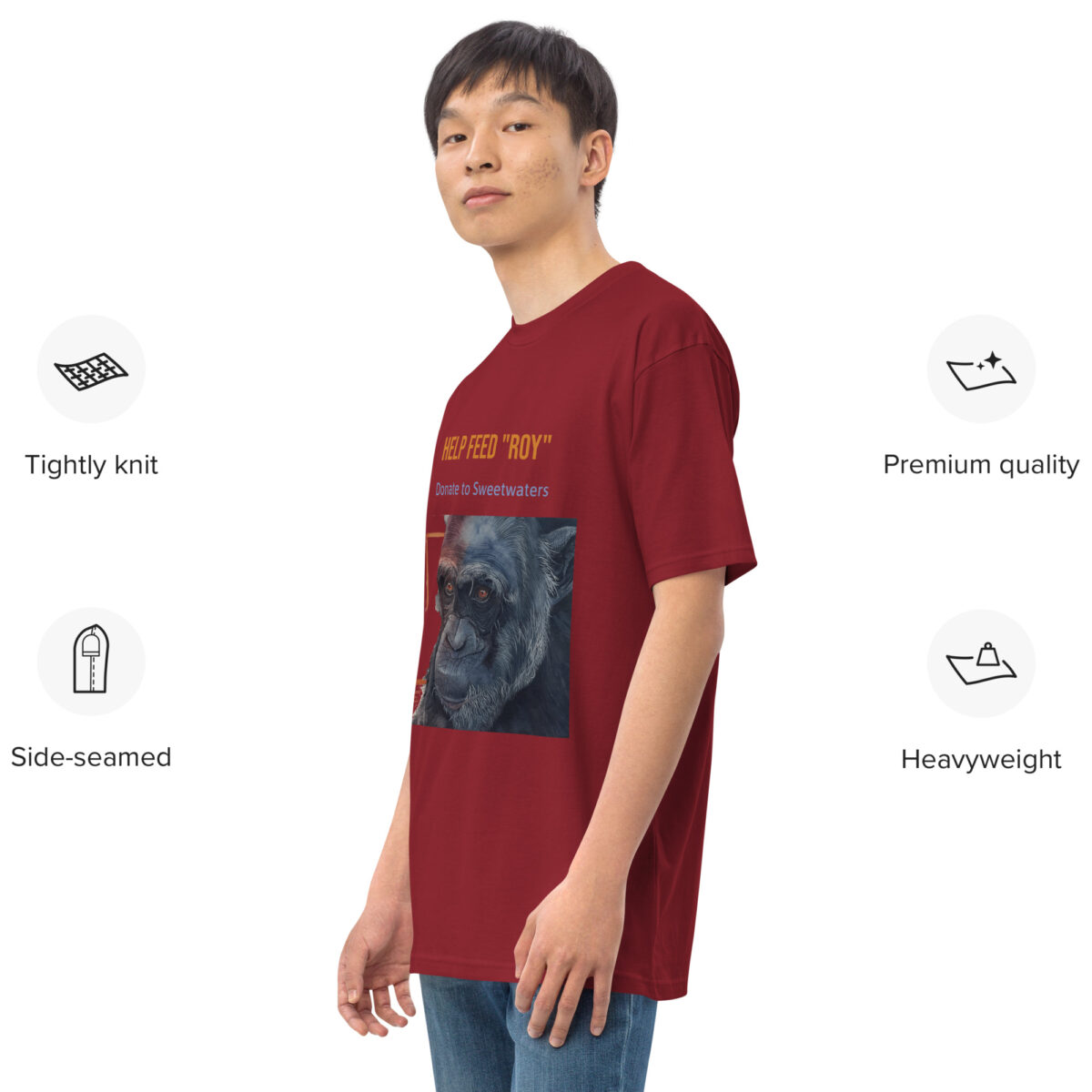 Men’s premium heavyweight tee, black, "Roy"chimp from Ol Pejeta - Image 7