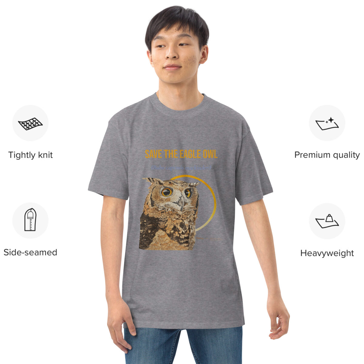 Men’s premium heavyweight tee, Black, Eagle Owl - Image 11