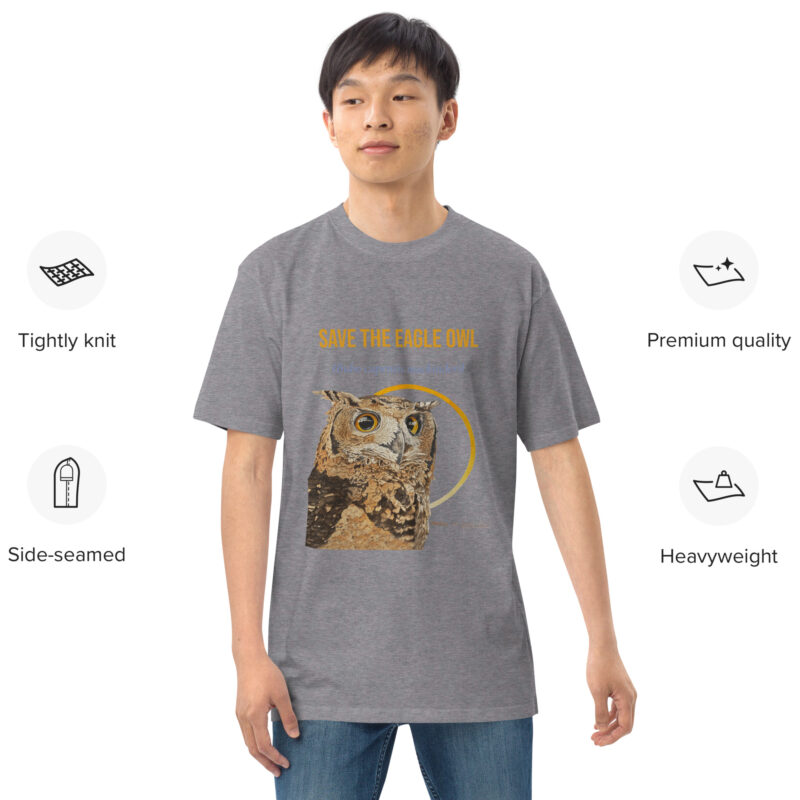 Men’s premium heavyweight tee, Black, Eagle Owl - Image 11