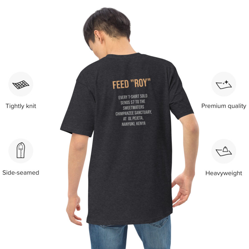 Men’s premium heavyweight tee, black, "Roy"chimp from Ol Pejeta - Image 6