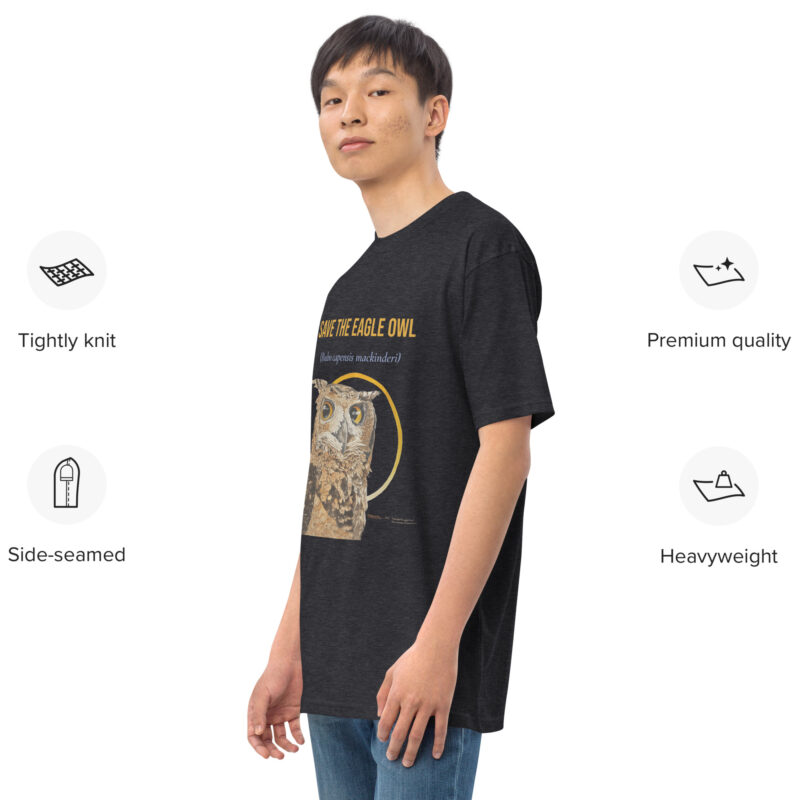Men’s premium heavyweight tee, Black, Eagle Owl - Image 4