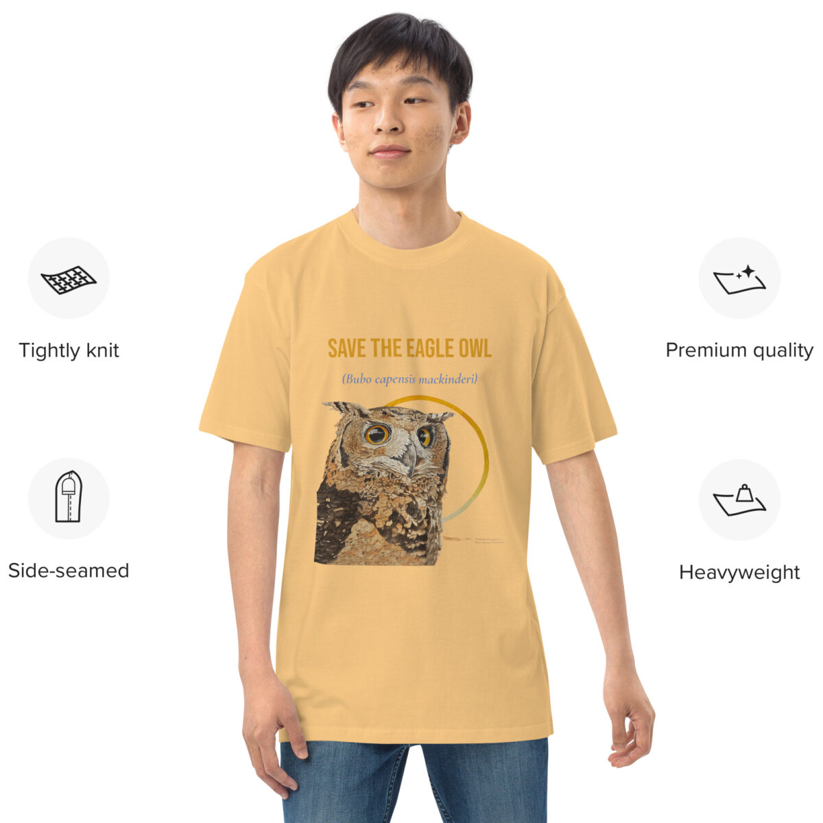 Men’s premium heavyweight tee, Black, Eagle Owl - Image 14