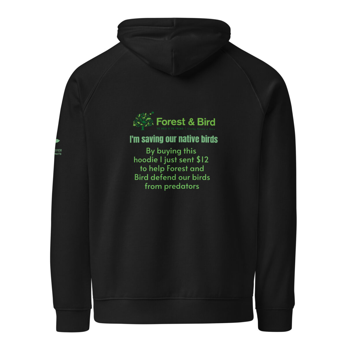 Unisex eco raglan hoodie, save New Zealand's birds (waxeye) - Image 3