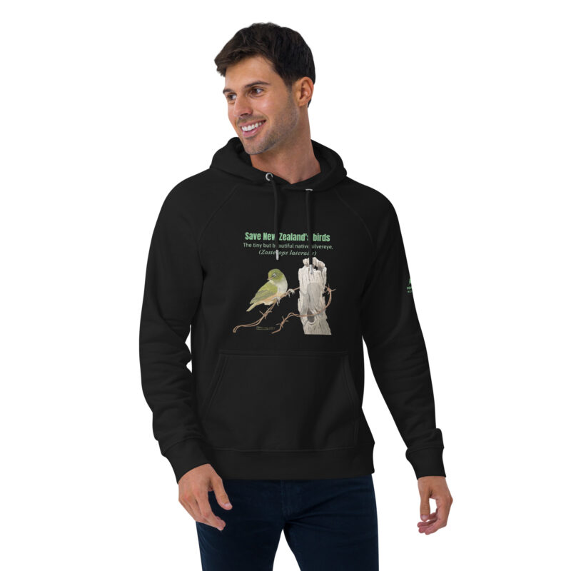 Unisex eco raglan hoodie, save New Zealand's birds (waxeye) - Image 14