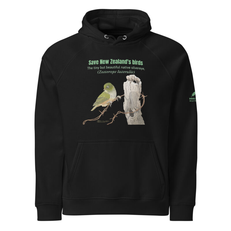 Unisex eco raglan hoodie, save New Zealand's birds (waxeye) - Image 4