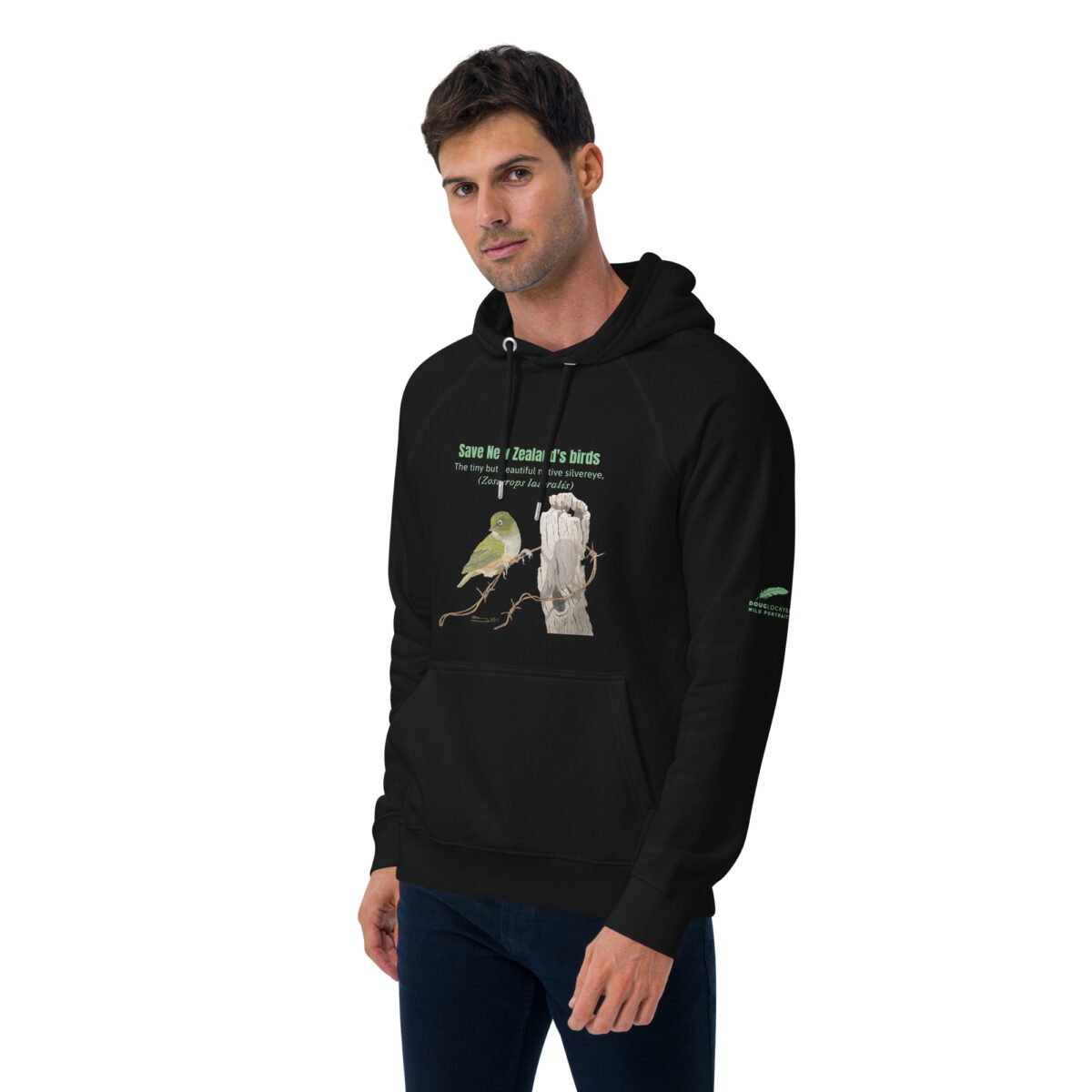 Unisex eco raglan hoodie, save New Zealand's birds (waxeye) - Image 19