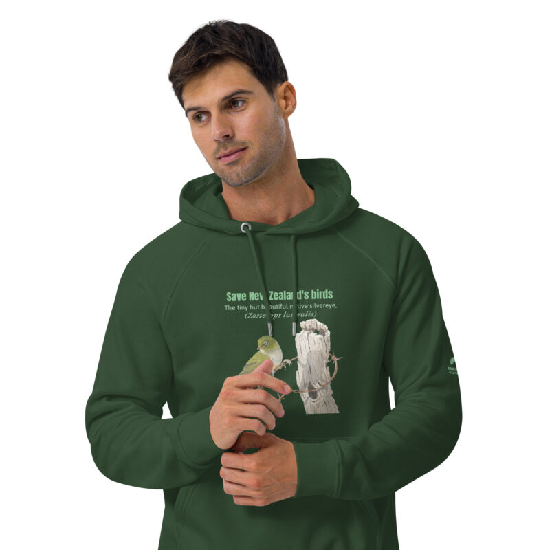 Unisex eco raglan hoodie, save New Zealand's birds (waxeye) - Image 42