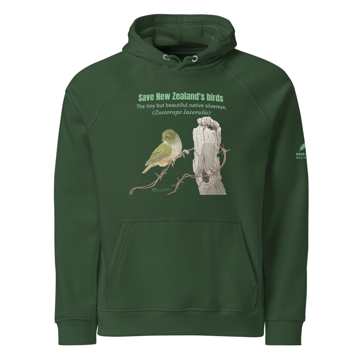 Unisex eco raglan hoodie, save New Zealand's birds (waxeye) - Image 13