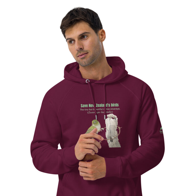Unisex eco raglan hoodie, save New Zealand's birds (waxeye) - Image 24