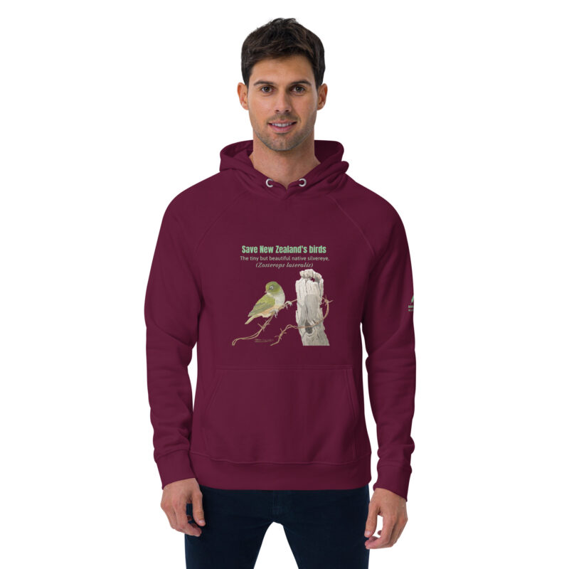 Unisex eco raglan hoodie, save New Zealand's birds (waxeye) - Image 22