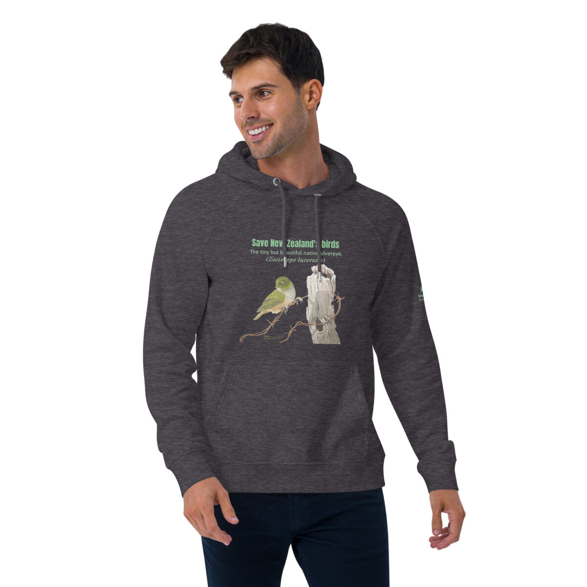 Unisex eco raglan hoodie, save New Zealand's birds (waxeye) - Image 32