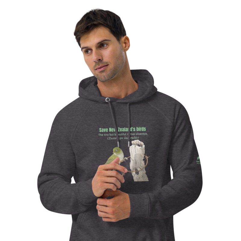 Unisex eco raglan hoodie, save New Zealand's birds (waxeye) - Image 33