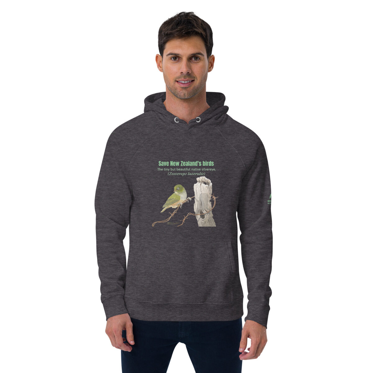 Unisex eco raglan hoodie, save New Zealand's birds (waxeye) - Image 31