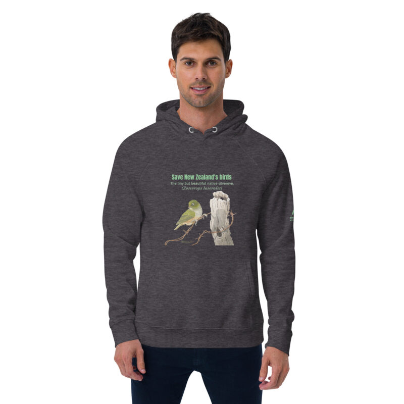 Unisex eco raglan hoodie, save New Zealand's birds (waxeye) - Image 31