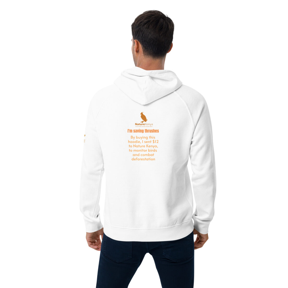Unisex eco raglan hoodie, Save the Taita thrush - Image 32