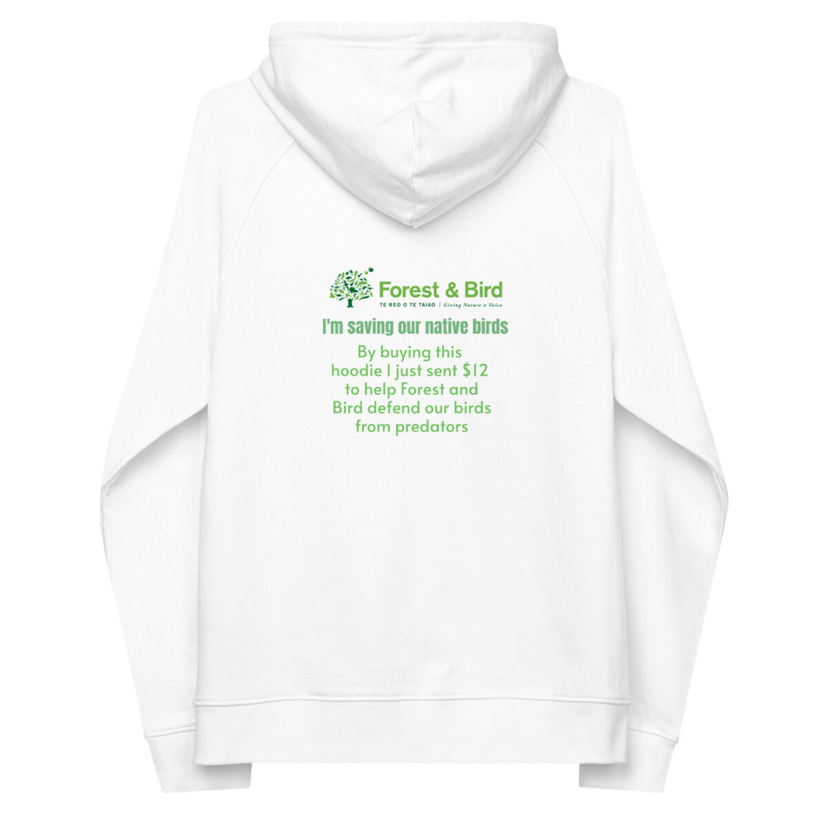 Unisex eco raglan hoodie, save New Zealand's birds (waxeye) - Image 8