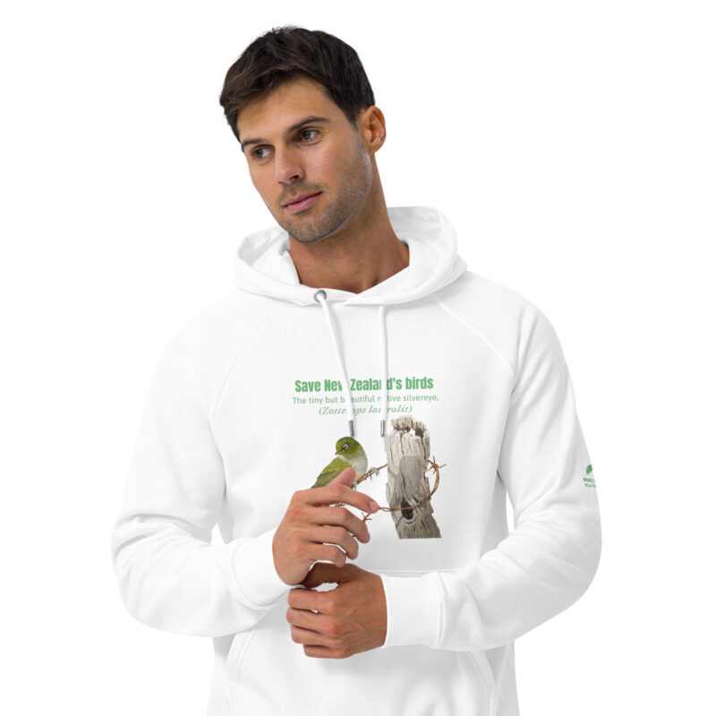 Unisex eco raglan hoodie, save New Zealand's birds (waxeye) - Image 51