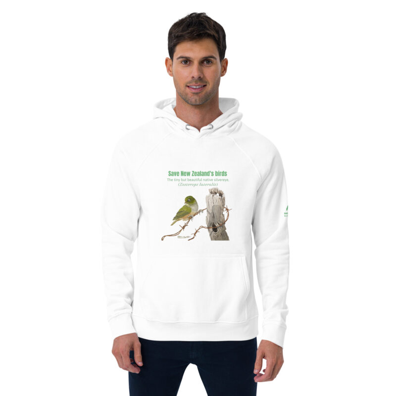 Unisex eco raglan hoodie, save New Zealand's birds (waxeye) - Image 49